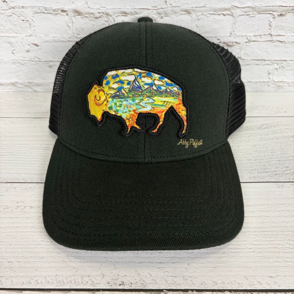 Art 4 All Buffalo Hat Cap Trucker Snap Back One Size Black Mens Mesh Patch Logo